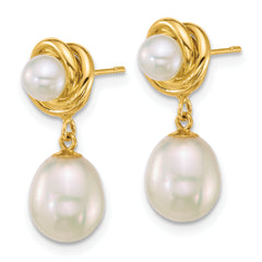 14k Polished 4-5mm Button and 7-8mm Rice White Freshwater Cultured Pearl Dangle Post Earrings