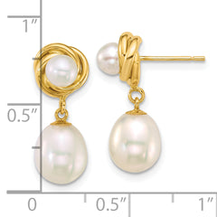14k Polished 4-5mm Button and 7-8mm Rice White Freshwater Cultured Pearl Dangle Post Earrings