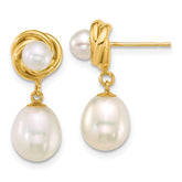 14k Polished 4-5mm Button and 7-8mm Rice White Freshwater Cultured Pearl Dangle Post Earrings