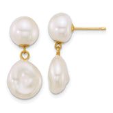 14k Polished 7-10mm Baroque White Freshwater Cultured Pearl Dangle Post Earrings