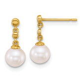 14k Polished 6-7mm White Round Freshwater Cultured Pearl Dangle Post Earrings