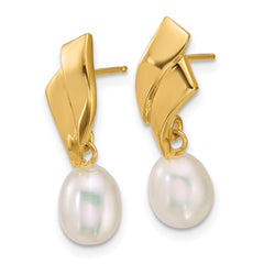 14k Polished 5-7mm Teardrop White Freshwater Cultured Pearl Dangle Post Earrings