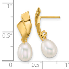 14k Polished 5-7mm Teardrop White Freshwater Cultured Pearl Dangle Post Earrings
