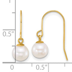 14k Polished 6-7mm Round White Freshwater Culture Pearl Dangle Shepherd Hook Earrings