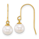 14k Polished 6-7mm Round White Freshwater Culture Pearl Dangle Shepherd Hook Earrings