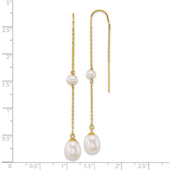 14k Polished 4-5mm Near Round and 7-8mm Teardrop White Freshwater Cultured Pearl and Chain Threader Earrings