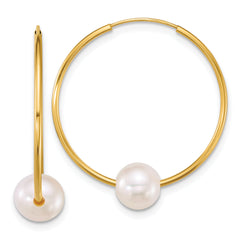 14k Polished 6-7mm Semi-Round White Freshwater Cultured Pearl Endless Hoop Earrings