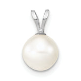 14k White Gold 7-8mm White Round Freshwater Cultured Pearl Pendant
