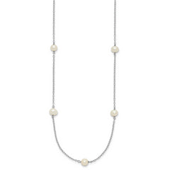 14k White Gold 5-6mm White Round Freshwater Cultured Pearl 7-station 18 inch Necklace
