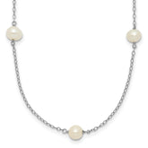14k White Gold 5-6mm White Round Freshwater Cultured Pearl 7-station 18 inch Necklace