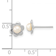 Madi K 14k White Gold 3-4mm White Button Freshwater Cultured Pearl Flower Post Earrings