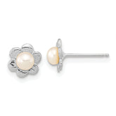 Madi K 14k White Gold 3-4mm White Button Freshwater Cultured Pearl Flower Post Earrings