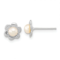 Madi K 14k White Gold 3-4mm White Button Freshwater Cultured Pearl Flower Post Earrings