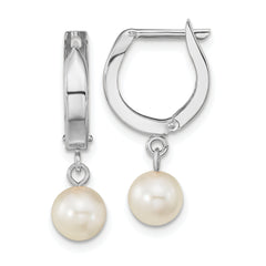 14k White 6-7mm Round Akoya Saltwater Cultured Pearl Dangle Hoop Earrings