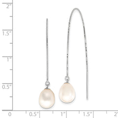 14k White Gold 6-8mm White Teardrop Freshwater Cultured Pearl Threader Earrings