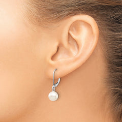 14k White Gold 7-8mm White Round Freshwater Cultured Pearl Dangle Leverback Earrings