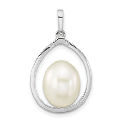 14K White Gold 8-9mm White Rice Freshwater Cultured Pearl Teardrop Pendant