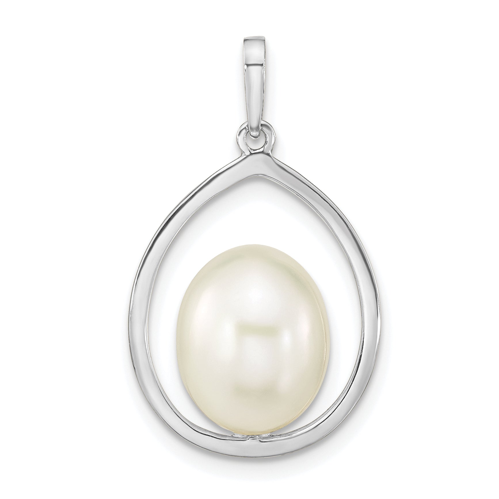14K White Gold 8-9mm White Rice Freshwater Cultured Pearl Teardrop Pendant