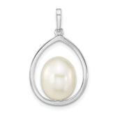 14K White Gold 8-9mm White Rice Freshwater Cultured Pearl Teardrop Pendant