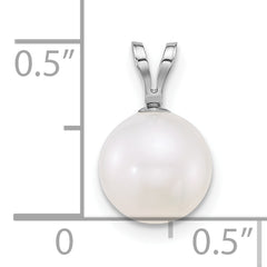 14k White Gold Polished 8-9mm Round White Freshwater Cultured Pearl Pendant