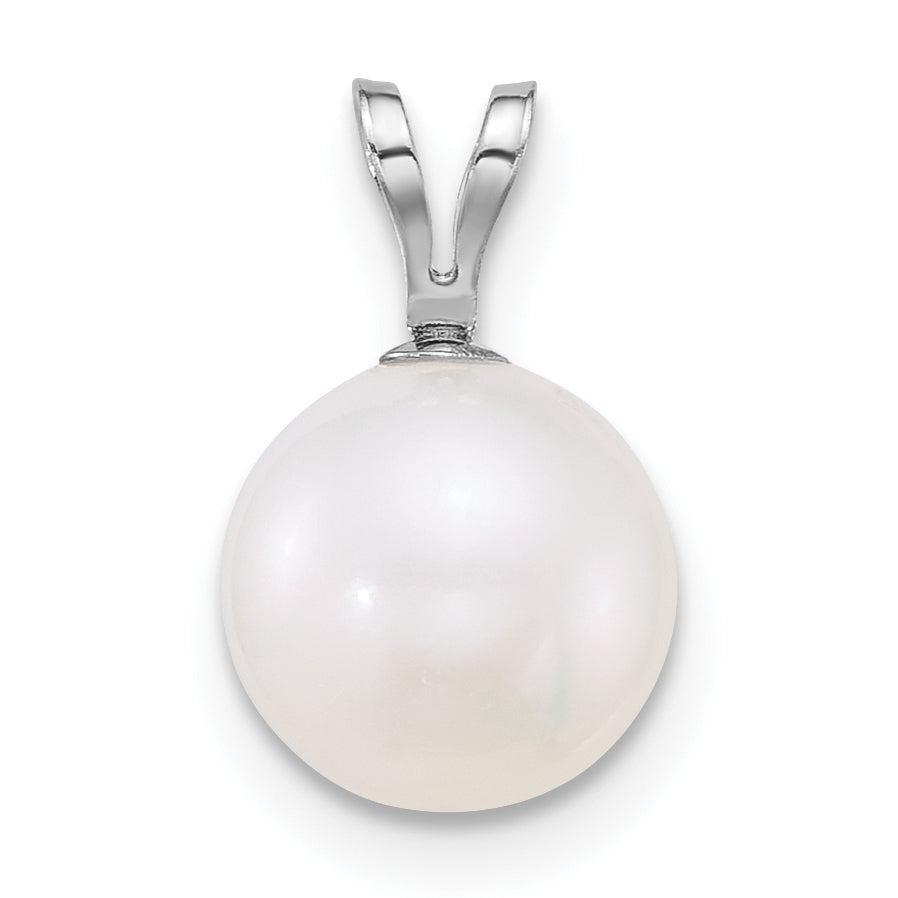 14k White Gold Polished 8-9mm Round White Freshwater Cultured Pearl Pendant