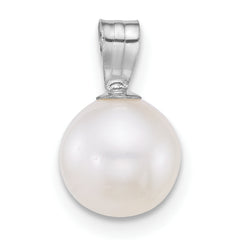 14k White Gold Polished 7-8mm Round White Freshwater Cultured Pearl Pendant
