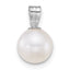 14k White Gold Polished 7-8mm Round White Freshwater Cultured Pearl Pendant