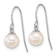 14k White Gold Polished 6-7mm Round White Freshwater Culture Pearl Dangle Shepherd Hook Earrings