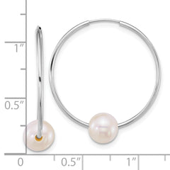 14k White Gold Polished 6-7mm Semi-Round White Freshwater Cultured Pearl Endless Hoop Earrings