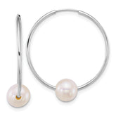 14k White Gold Polished 6-7mm Semi-Round White Freshwater Cultured Pearl Endless Hoop Earrings