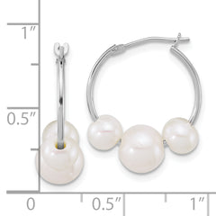 14K White Gold Polished 6-8mm Semi-Round White Freshwater Cultured 3-Pearl Hoop Earrings