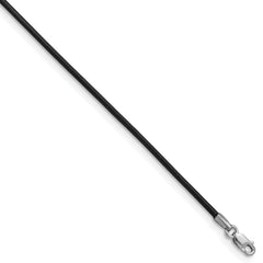 14k White Gold Clasp 1.5mm 20 inch Black Leather Cord Necklace