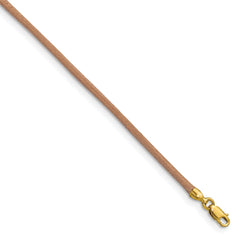 14k Yellow Clasp 2mm 18 inch Natural Leather Cord Necklace