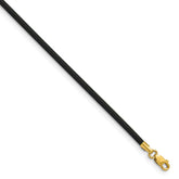 14k Yellow Clasp 2mm 20 inch Black Rubber Cord Necklace