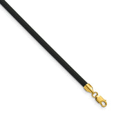 14k Yellow Clasp 3mm 20 inch Black Rubber Cord Necklace