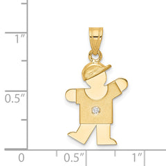 14k The Kids Small Boy with Hat on Left AAA Diamond Kiss Pendant