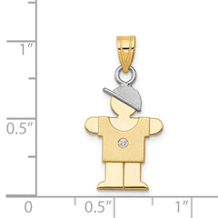 14k Two-tone The Kids Small Boy with Hat on Right AAA Diamond Hugs Pendant