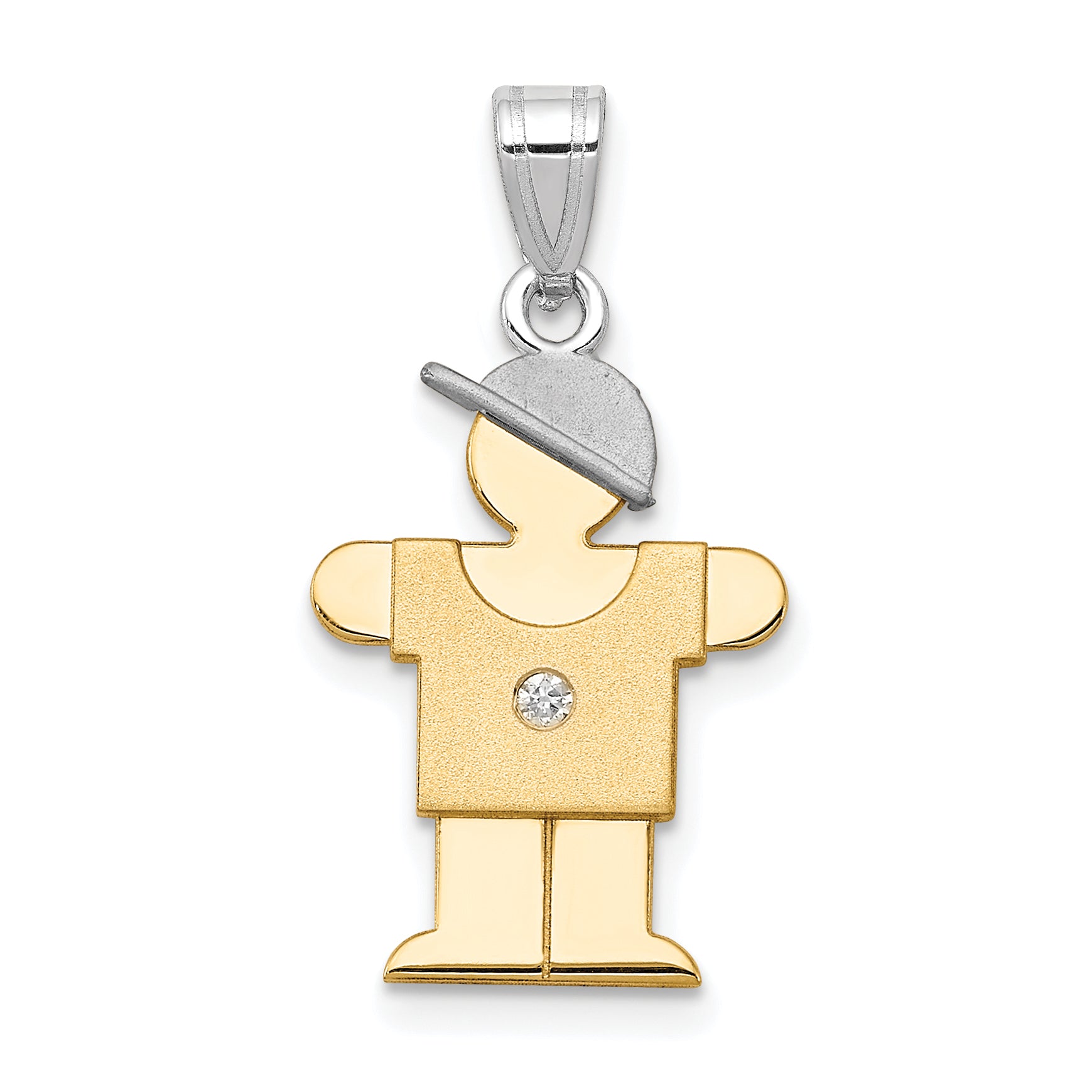14k Two-tone The Kids Small Boy with Hat on Right AAA Diamond Hugs Pendant
