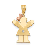 14k Two-tone The Kids Small Girl with Bow on Left AAA Diamond Love Pendant