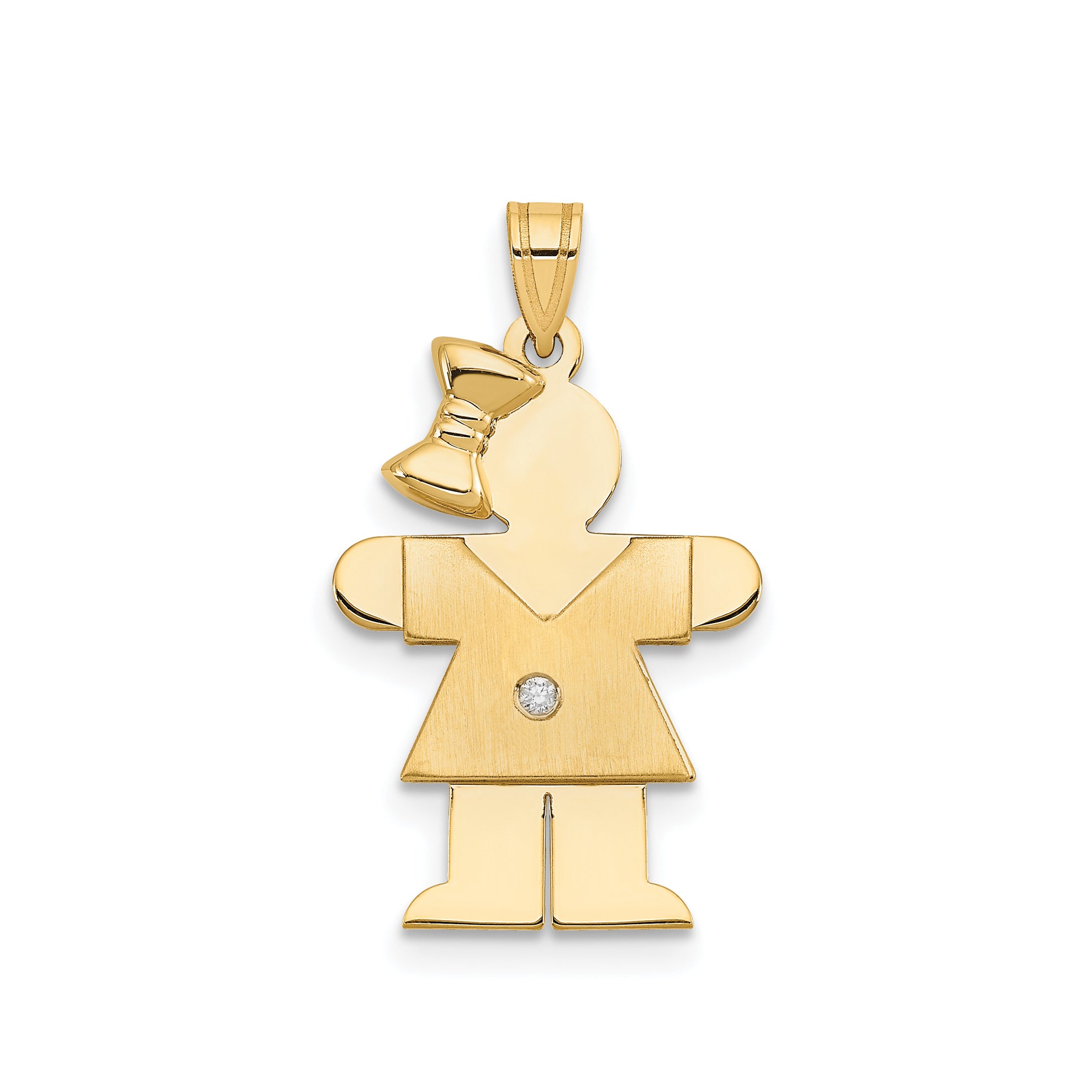 14k The Kids Small Girl with Bow on Left AAA Diamond Hugs Pendant