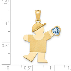 14k The Kids Boy with Light Blue CZ March Birthstone Engravable Kiss Charm