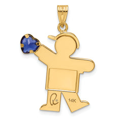 14k The Kids Boy with Dark Blue CZ September Birthstone Engravable Kiss Charm