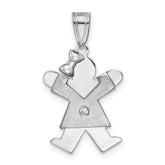 14k White Gold The Kids Small Girl with Bow on Left AAA Diamond Joy Charm