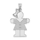 14k White Gold The Kids Medium Girl with Bow on Left AAA Diamond Hugs Charm