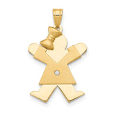 14k The Kids Small Girl with Bow on Left AAA Diamond Joy Pendant