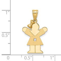 14k The Kids Small Girl with Bow on Left AAA Diamond Love Pendant