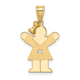 14k The Kids Small Girl with Bow on Left AAA Diamond Love Pendant