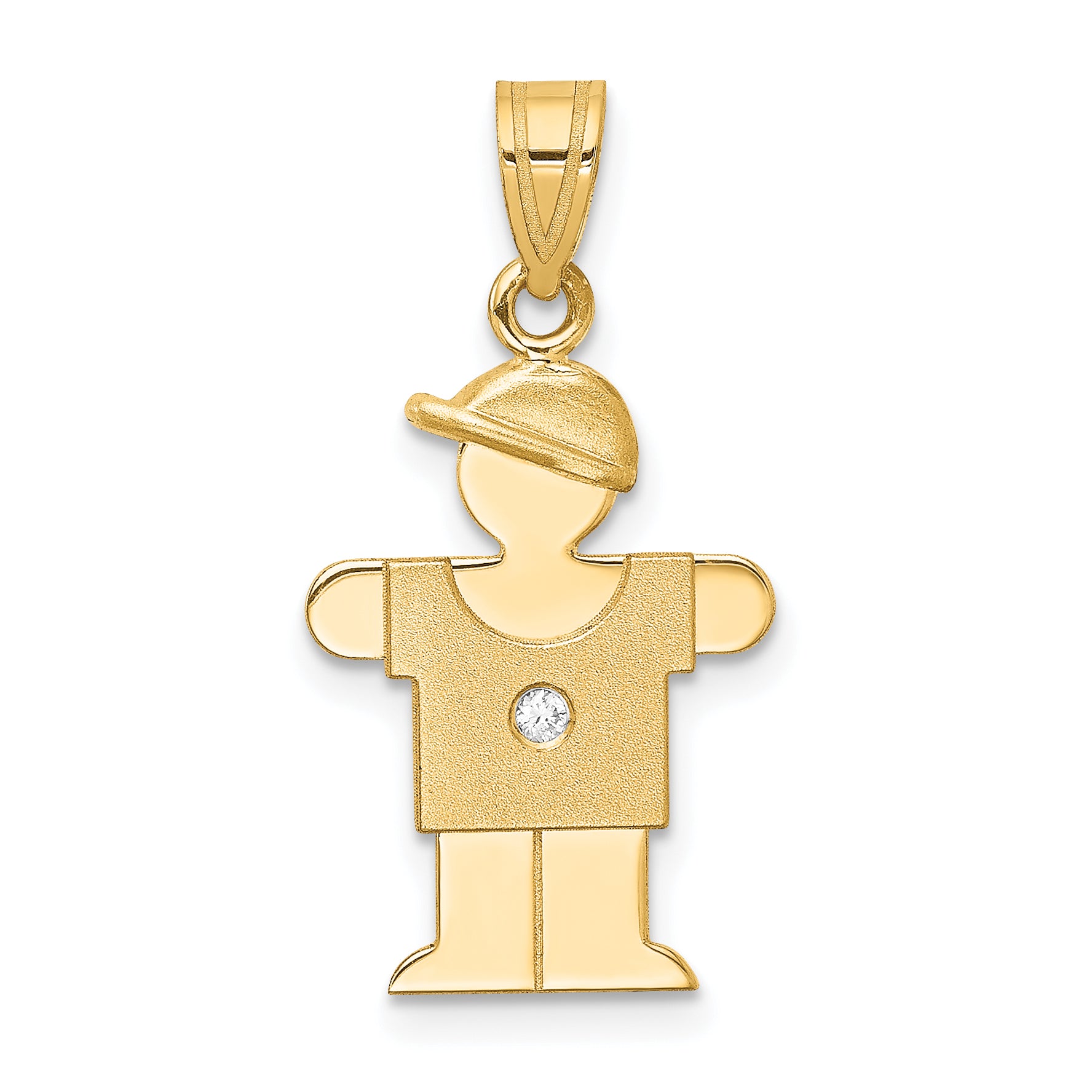 14k The Kids Small Boy with Hat on Right AAA Diamond Hugs Pendant