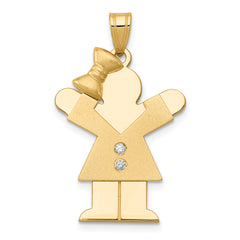 14k The Kids Medium Girl with Bow on Left AAA Diamond Love Pendant