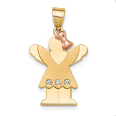 14k Two-tone The Kids Small Girl with Ruffles and Bow on Right A Diamond Love Pendant